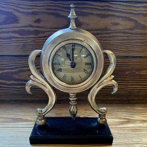 Bombay Pewter Decor Edmond Clock Quartz Desk Granite Base Vintage DOES NOT WORK